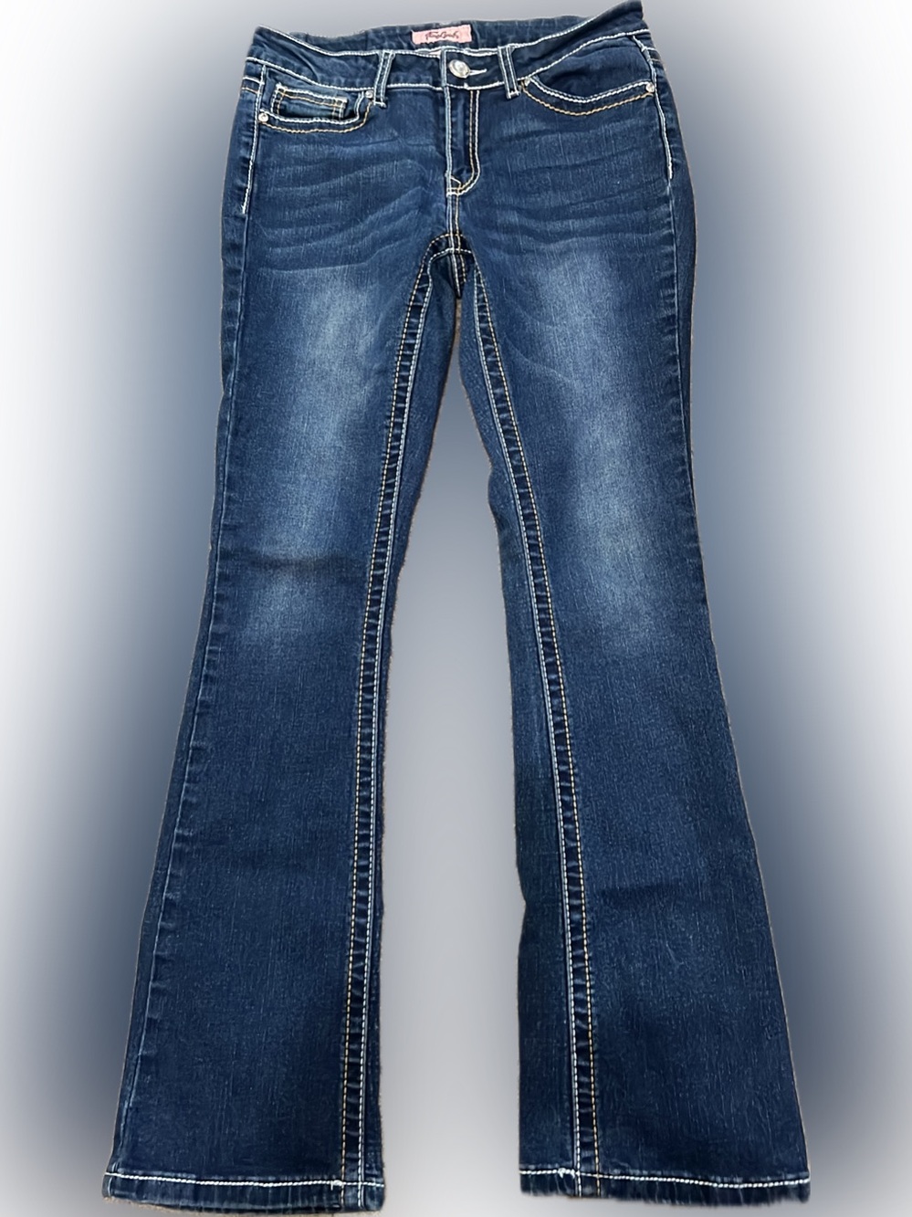 True Luck Women’s Indigo Flare Jeans with Contrast Stitching size 9/10 juniors
